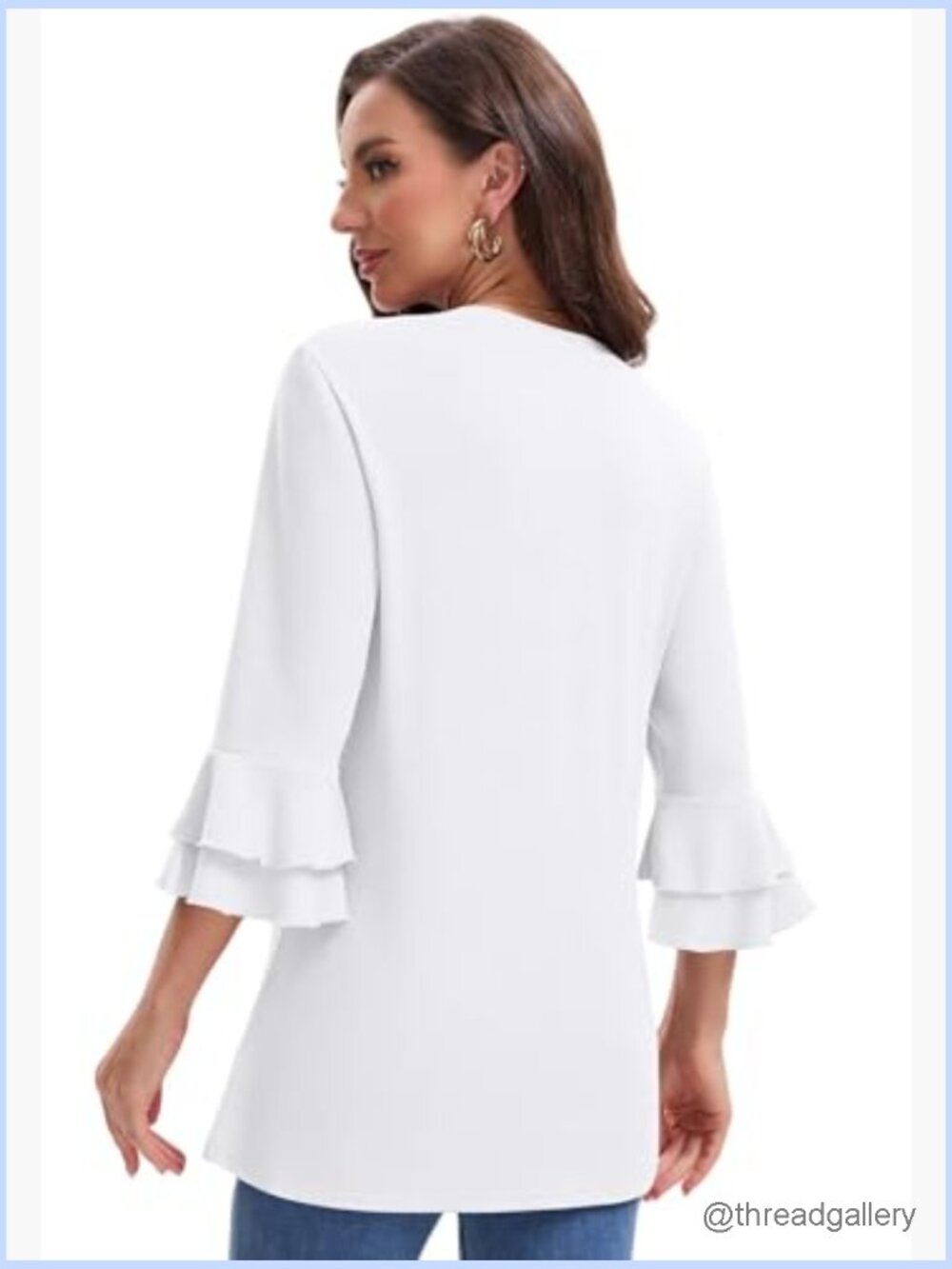 3/4 Bell Sleeve V Neck Tunic Blouse Business Casual Tops - Picture 2 of 7